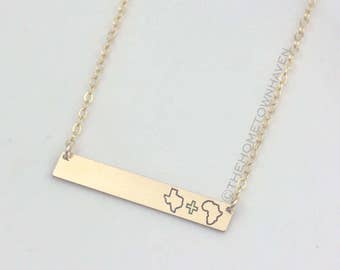 Long Distance Relationship Necklace - Gold bar necklace, state necklace, friendship necklace