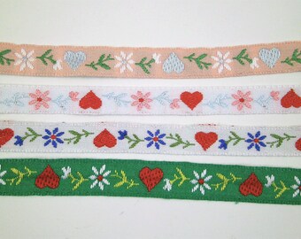 Woven Ribbon Edelweiss Hearts Cotton 10 mm Dirndl Oktoberfest Bavaria