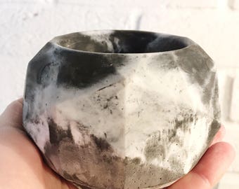 Marbled black geometric concrete succulent or cacti planter