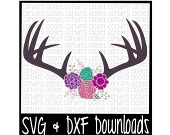 Floral Antlers SVG * Antique Flowers * Deer Antler SVG Cut File - dxf & SVG Files - Silhouette Cameo, Cricut