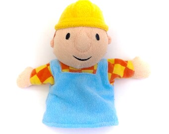 Vintage Bob le constructeur marionnette à main jouet doux en peluche garçon poupée Construction travailleur doigt marionnettes éponge Animal peluche des années 90 Original
