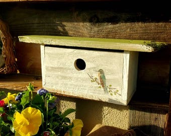 Mid century modern birdhouse,outdoor birdhouse,handpainted, mothers day gift,birdhouse, garden decor,hummingbird,handmade birdhouse,garden