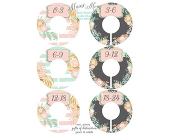 6 Baby Closet Dividers, Baby Shower Floral, Pink, Mint Nursery Decor Clothing Baby Clothes ,