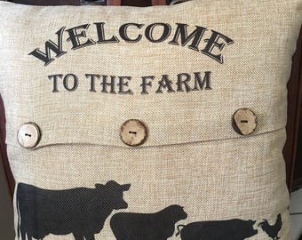 Pillow Cover, Farmhouse Pillow COVER, Cow Pillow Cover, Burlap Look Pillow, Farm Animal Pillow, Rustic Pillow Cover FREE SHIPPING