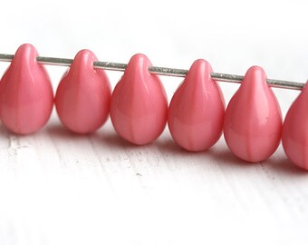Opaque Pink drops, Czech Glass beads teardrops, Pink drop beads, pressed - 6x9mm - 20pc - 1179
