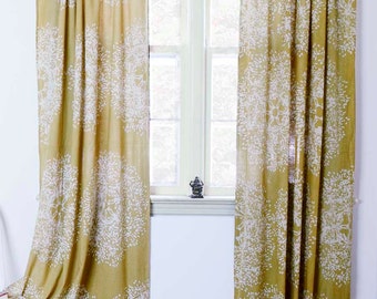 Yellow curtains yellow mustard window curtain treatment with natural dye home living decor housewares ONE panel 84" 96" 108" - Forest Tree