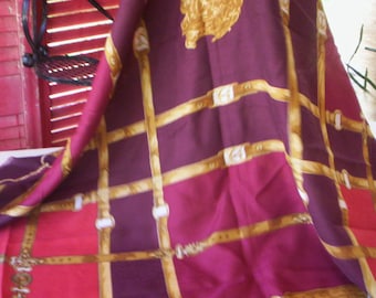 Vintage shawl wrap/Burgundy shawl fabric/Gold, brown and burgundy red shawl/Belt Shawl/Head piece/SPRING shaw/Head wrap/Patricia Paris Shawl