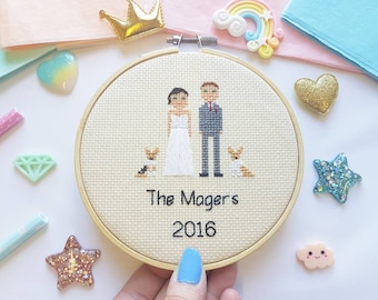 Personalized Cross Stitch Gift - Cotton Wedding Anniversary Gift - Engagement Cross Stitch - Gift For Him - Traditional Wedding Gift