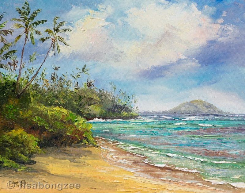 WAIOHULI BEACH MAUI Original Palette Knife Oil Painting 11x14