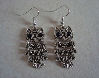 Fancy silver articulated OWL earrings