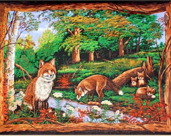 Woodhaven Animals Wall Hanging- Fox Love Wallhanging / Quilt Top Panel 100% cotton Fabric by the panel (SC989)