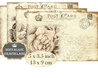 Postcards Vintage Roses Amore French Carte Postale Instant Download digital collage sheet P137