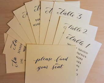 Custom Handwritten Calligraphy Table Cards for Dinner Parties, Weddings