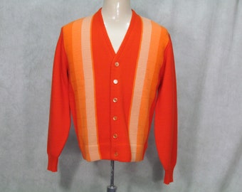 1950s Orange Sweater Vintage Cardigan Front Button Size Medium