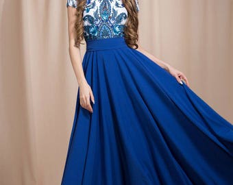 Summer dress maxi, blue maxi dress, summer dresses for women, short sleeve dress, Floral Boho dress, bohemian dress, boho chic, boho dress