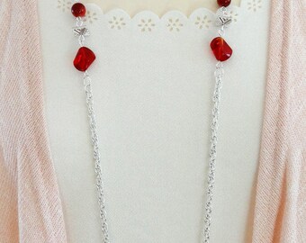 Long Red Beaded Necklace, Long Red Necklace, Long Necklace, Beaded Necklace, Boho Necklace, Flapper Necklace, Vintage Necklace