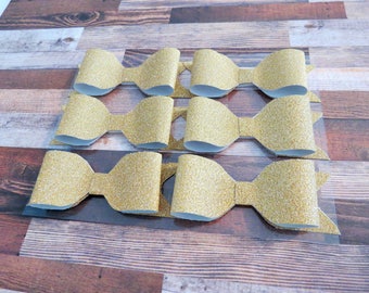 Handmade gold glitter paper bows - set of 6 - Decorations/Scrapbook/Planner/Bag Bows/Craft Ideas