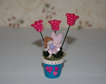 Fairy Decoration - Miniature Flowerpot with Fairy and Tulips