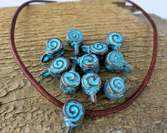 6 Spiral Mykonos Bails, Green Patina, Metal Casting, 8mm, Lead Free Metal, Made in Greece, MX2788