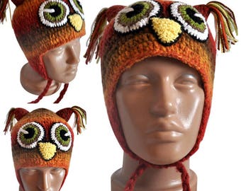 owl hat, knit hat, autumn hat, winter hat, baby girl hat, baby boy hat, funny hat