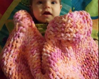 Pink and orange blanket set, pink and grey baby blanket set, crochet blanket, Crochet hat, peaches blanket set