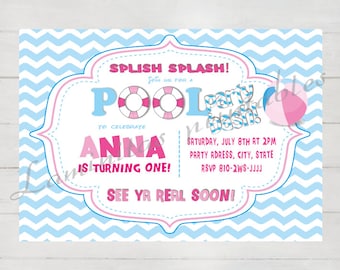 Pool party invitation, winter pool party invitation, Birthday invitation, pool party printables birthday invitation, printed invitations