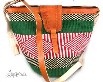 Leather bag, sisal bag, kiondo, woven bag, black bag, African bag, Kenyan bag, sling bag, cross body bag, bag, leather purse, African purse