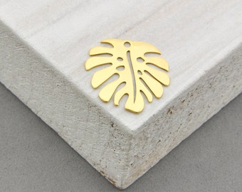 925 Sterling Silver Monstera gold-plated 24K, Monstera Charm, Monstera Pendant, Silver Monstera, silver Monstera
