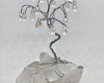 Wire tree sculpture, Tree on crystal, Tree of Life, Gem tree, Crystal tree, Quartz crystal, Tree with crystal base,