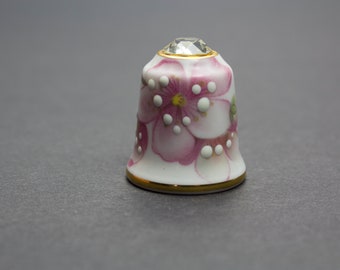 Beautiful thimble, porcelain, cherry blossoms, Thimble