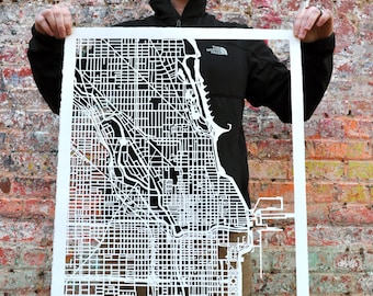 Chicago hand cut map ORIGINAL
