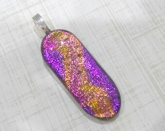 Dichroic Pendant, Pink, Magenta, and Orange Pendant, Fused Glass Jewelry, Ready to Ship, Dichroic Jewelry, Glass Fuse - Fiesta Nights --5