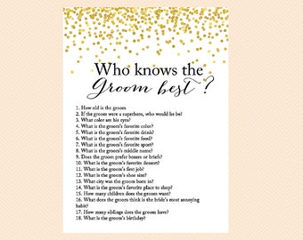 Who knows the groom best, how well do you know the groom game, Gold Confetti Bridal Shower, Bachelorette game, Wedding Shower game BS46