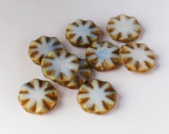 2 beads Czech Bohemian glass beads white 15 mm