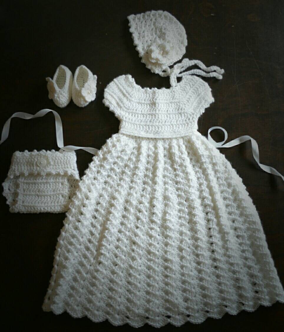 Crochet Baptism Christening Gown Flower Girl Dress Baby