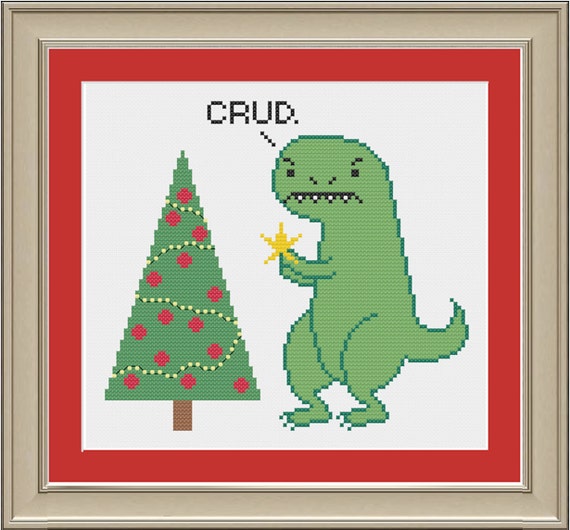 Christmas T-Rex: funny dinosaur cross-stitch pattern