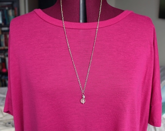 Long Silver Rose and Love Necklace