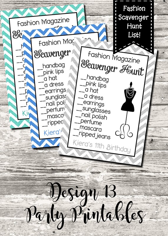 Fashion Magazine Scavenger Hunt List 10 Color Choices Digital
