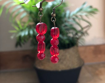 Red Bead Bohemain Look Earrings
