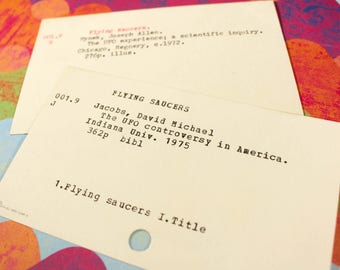 Vintage UFO Card Catalog Library Flying Saucers Aliens Area 51 Nerd Gift Tag Books