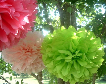 12 Pom poms, Paper poms, pom pom, Tissue paper poms. Pick your colors