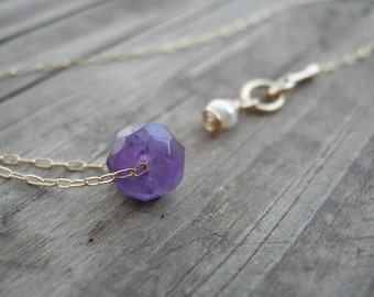 Bridesmaid gift Tiny Natural Faceted Amethyst, Purple Amethyst Jewelry, Gold Amethyst Necklace, Minimalist Gift For Her, February Birthstone