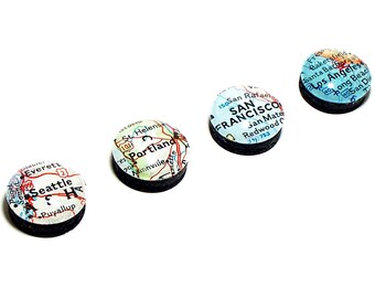 Set of Four. Custom Map Magnets. You Pick Any Cities, States, or Countries Worldwide. Super Strong Magnets. Glass Magnet. Kitchen Magnets.