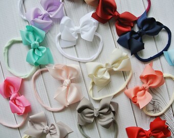 Small bow nylon headband, baby headbands, baby hair bows, newborn headband, nylon headbands, ribbon bow, 3" ribbon bow skinny nylon