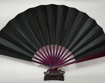 Hand Fan Folding Fan, Large Silk Cloth Black base Brown bamboo Kimono Sensu, wedding fan