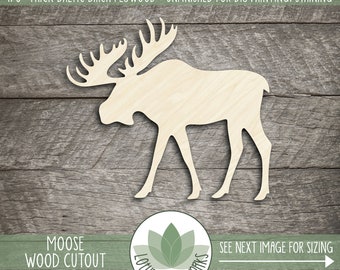 Wood Moose Shape, Wooden Moose Cutout, Moose Cabin Decoration, Unfinished Wood For DIY Projects, Many Size Options, Moose Wall Decor