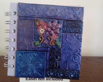 Blue polymer clay mosaic spiral bound notebook