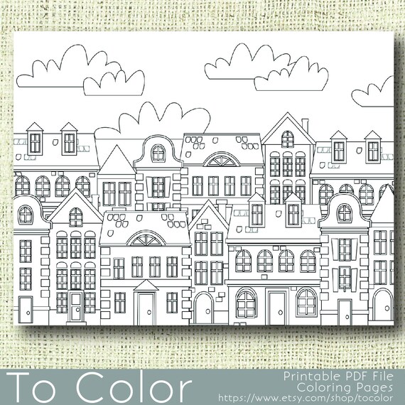 Download Printable Houses Coloring Page for Adults PDF / JPG Instant