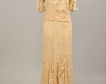 1930 Tea Stained Lace Vintage Wedding Gown
