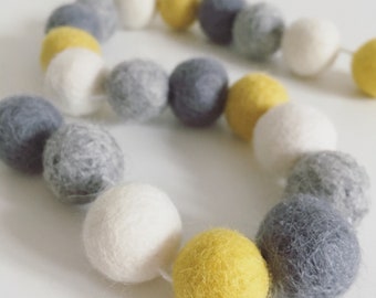 Mustard, grey and ivory felt ball garland